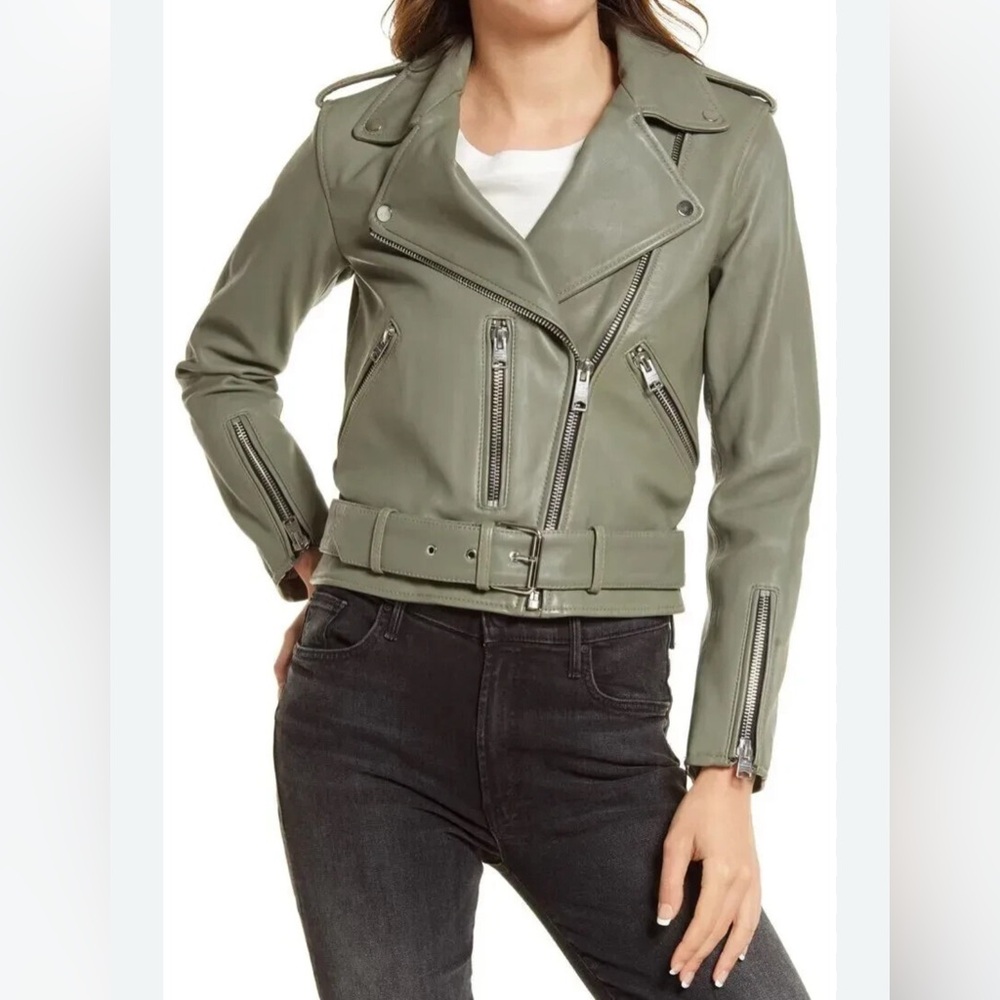 All Saints Women's Green Biker Jacket size 8